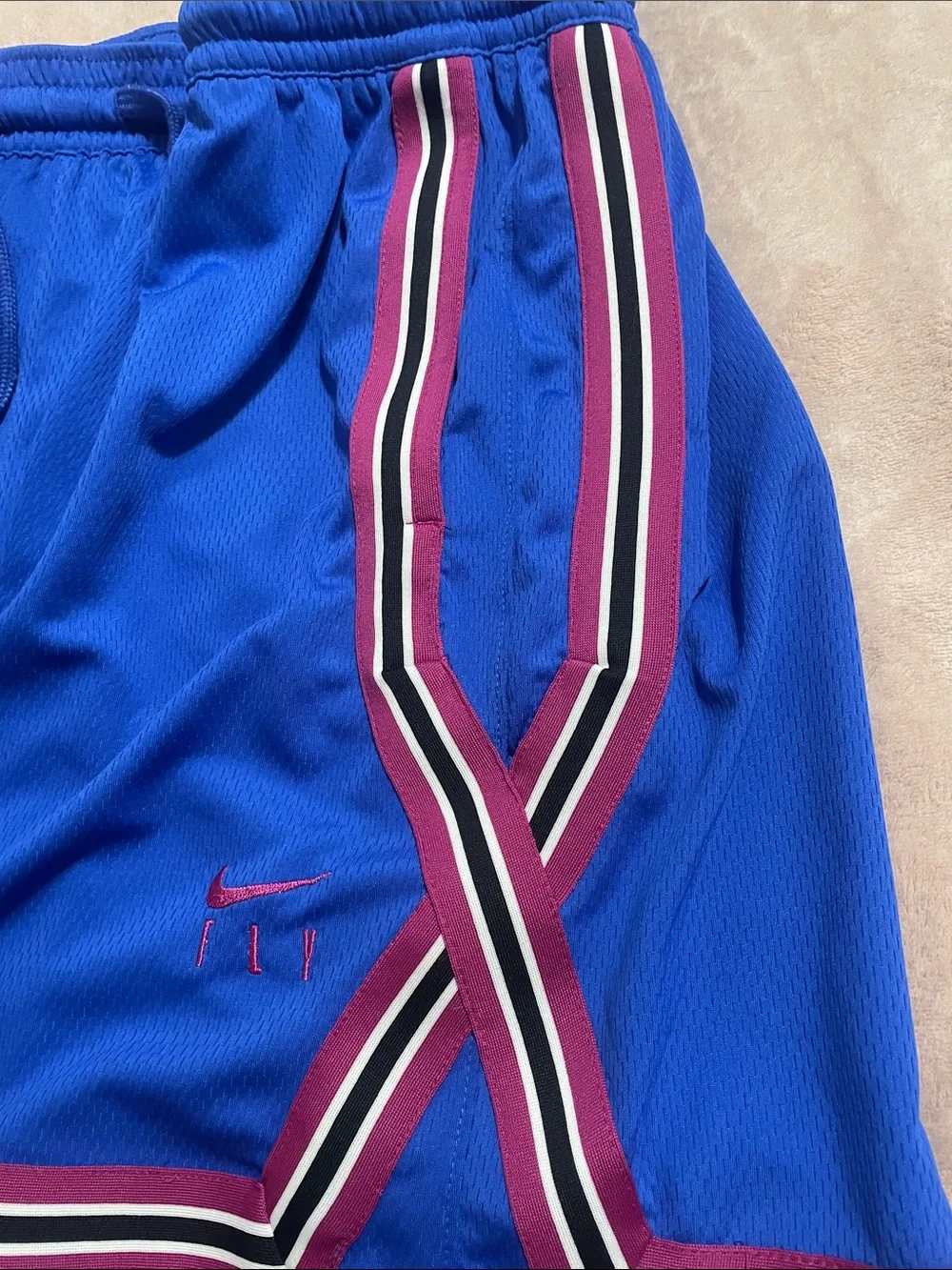 Nike Royal Blue Mens Athletic Shorts with Magenta and White Side Stripes